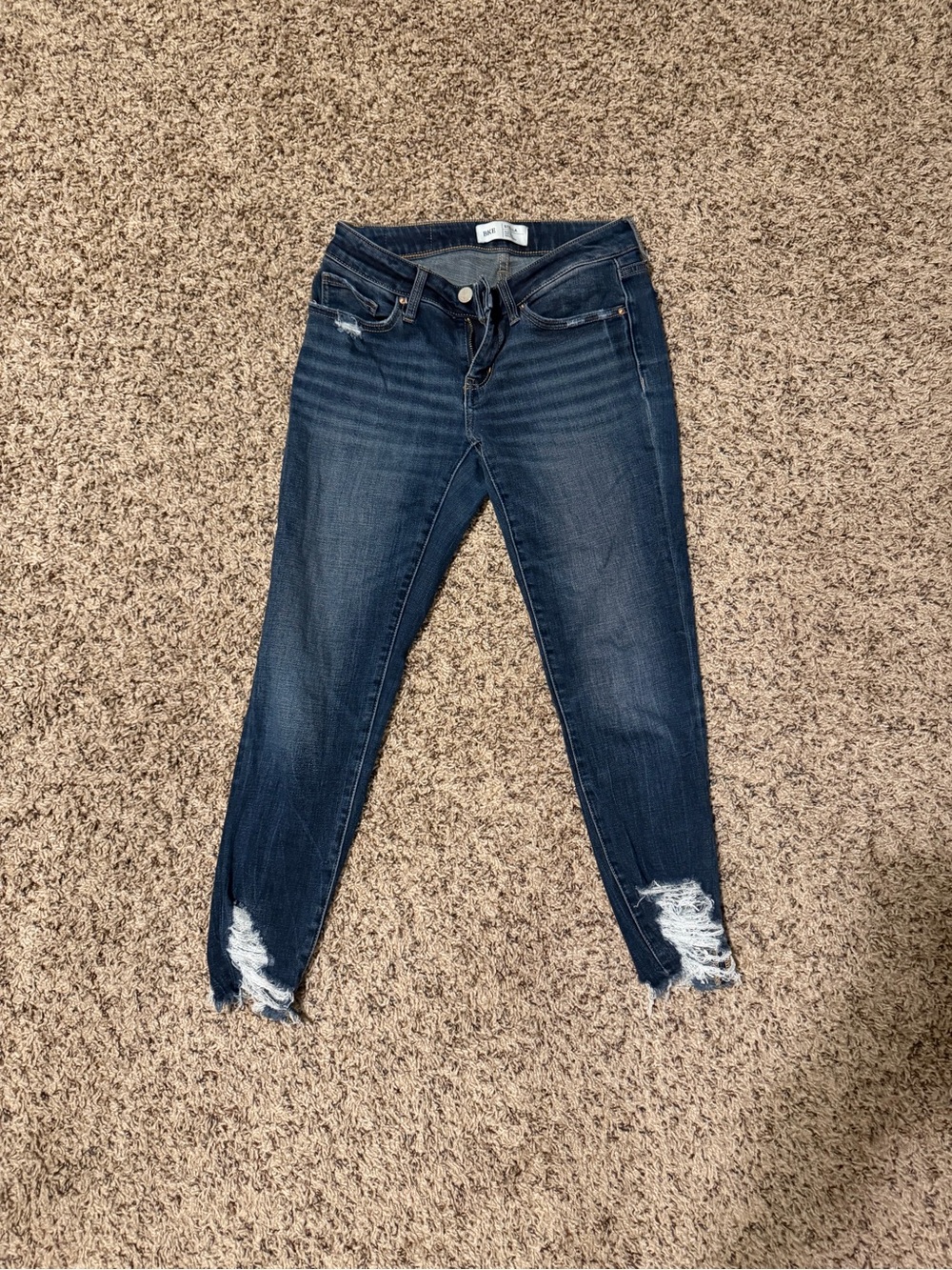BKE Dark Blue Distressed Ankle Crop Jeans